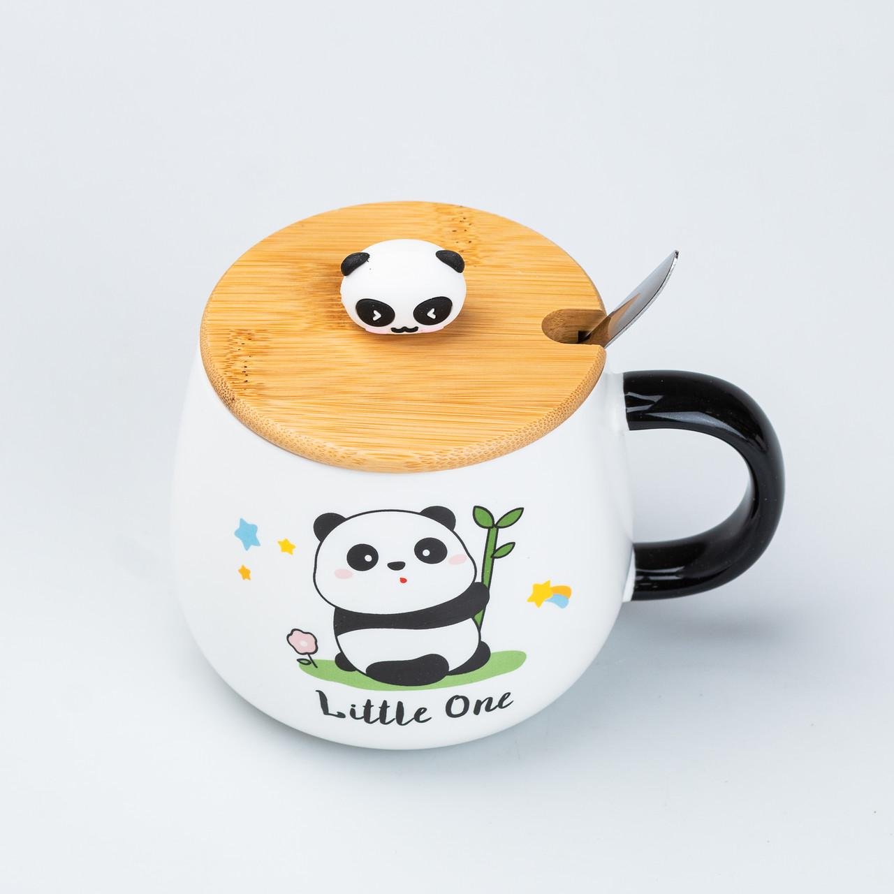 Кружка керамічна Panda Little one із кришкою та ложкою 450 мл (HP7203B) - фото 3