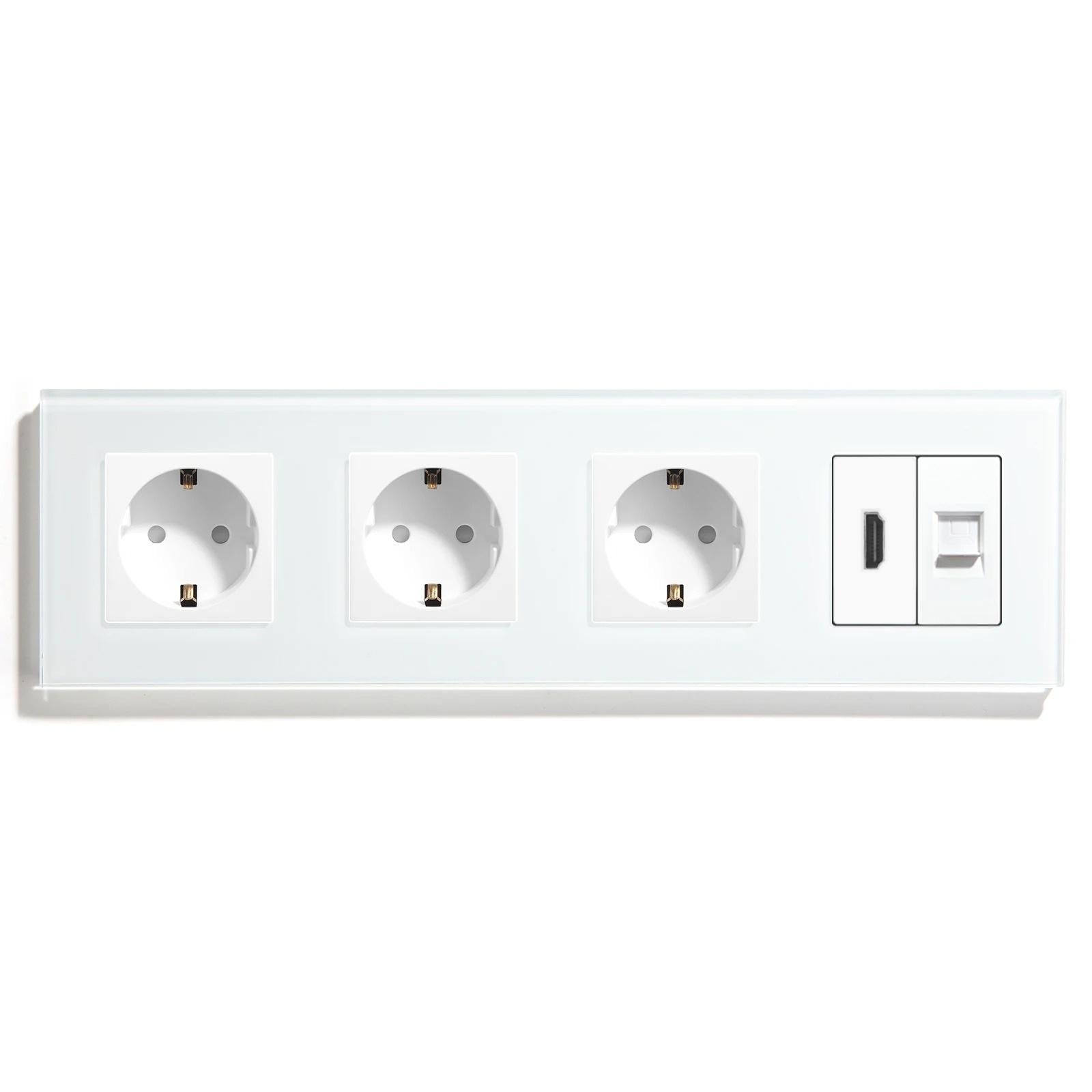 Розетка чотиримісна LUXION з HDMI/інтернет RJ-45 настінна скляна рамка Білий (LX-M4FHDMICAT6-WT)