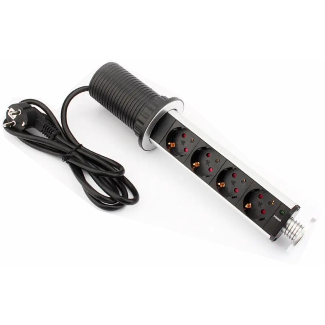 Розетка выдвижная на 4 входа в столешницу (0357)