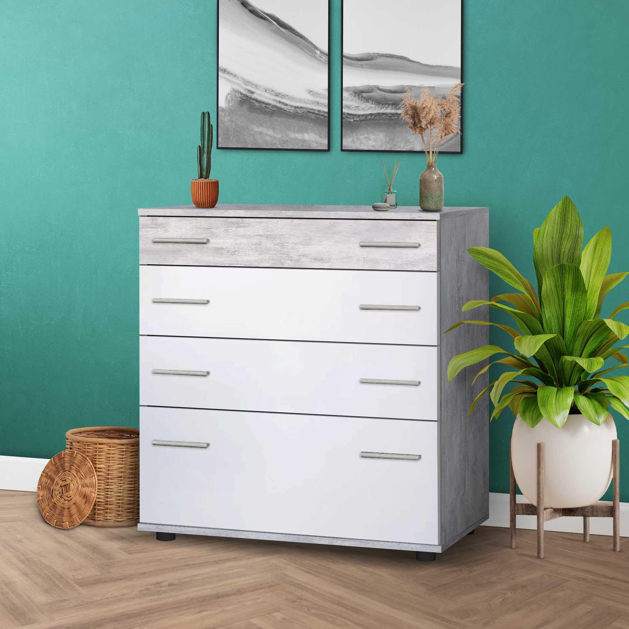 Комод с выдвижными ящиком и дверцей Бетон/Белый (О-2г) - фото 2 Комод с выдвижными ящиком и дверцей Бетон/Белый (О-2г) - фото 2