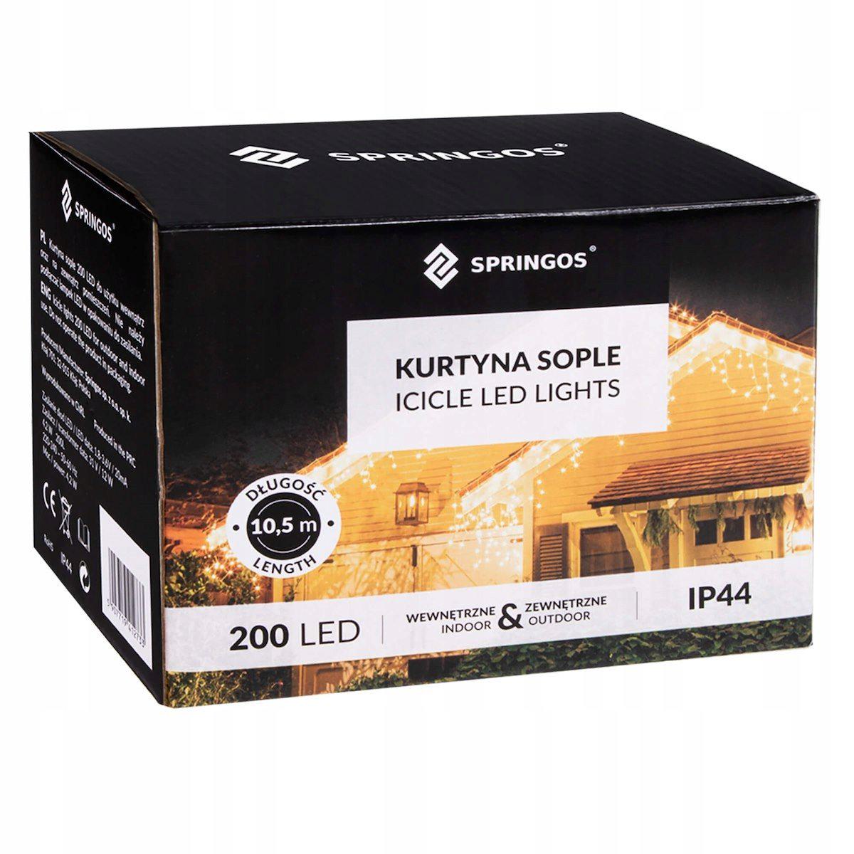 Гірлянда Springos бахрома вулична 8 м 200 LED Warm White (CL0201)