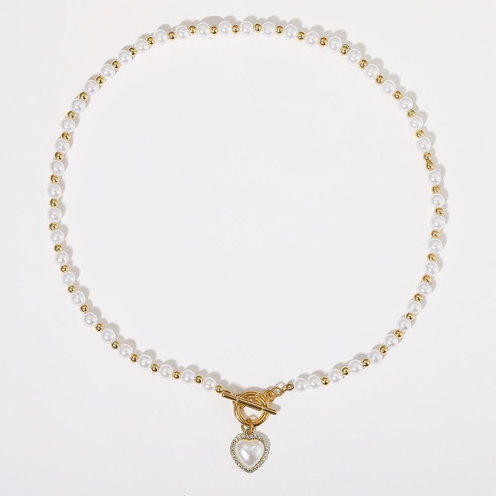 Кольє жіноче з кулоном Серце 14901 р. 50 Золотистий з білим (4997057)