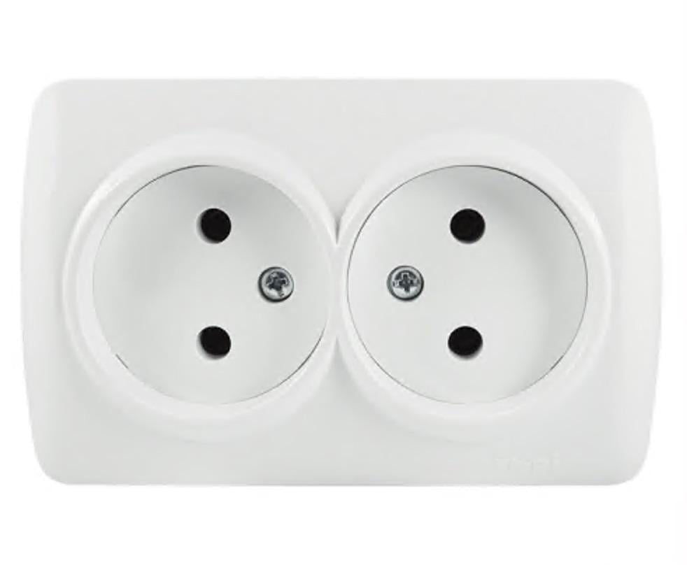 Розетка El-BI Alsu двойная накладная без заземления Белый (IP20)