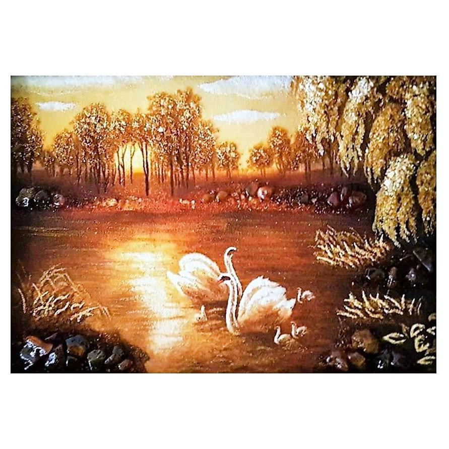 Картина Лебеди из янтаря 20х30 см (К0116-20х30)