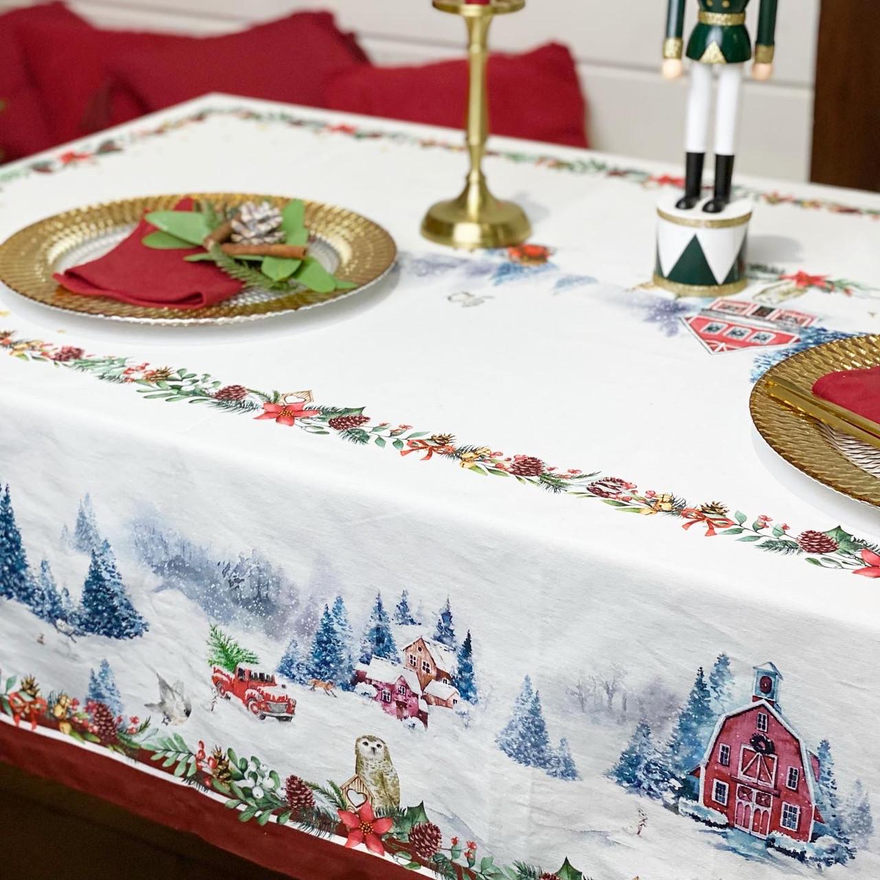 Скатерть новогодняя Рождественская открытка WSI хлопчатобумажная с защитным покрытием 145х195см (0854-1322) - фото 2 Скатерть новогодняя Рождественская открытка WSI хлопчатобумажная с защитным покрытием 145х195см (0854-1322) - фото 2