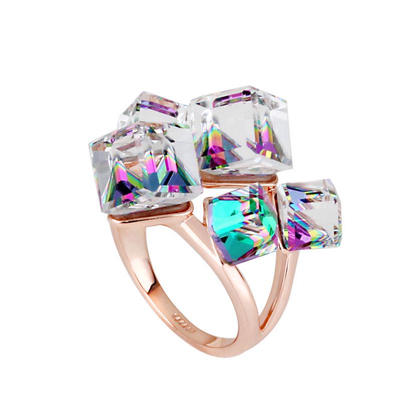 Кольцо с кристаллами Сваровски 096722 Italina р. 19 Зеленый/Прозрачный