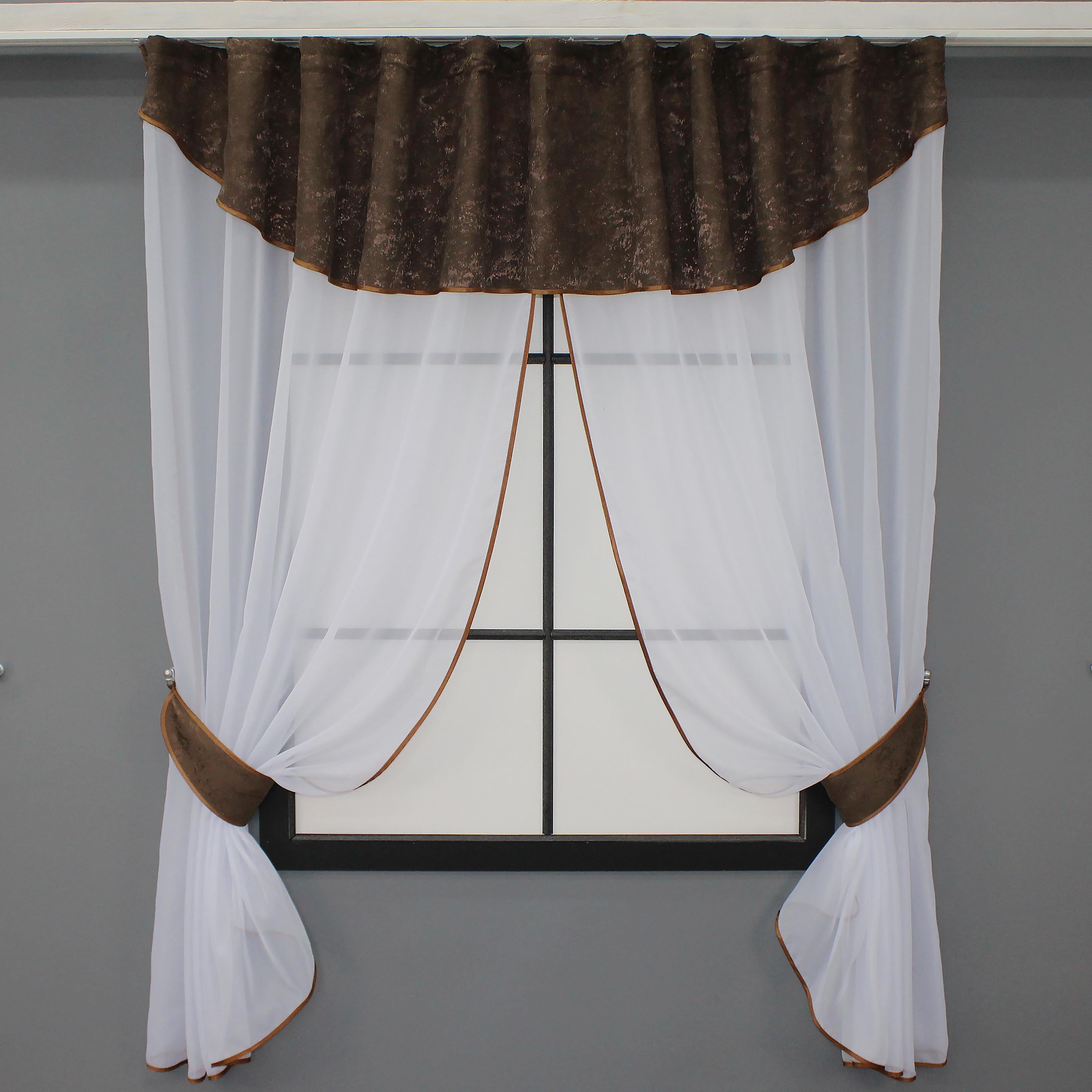 Кухонный комплект VR-Textil № 084к шторки с ламбрекеном 270х170 см Белый/Коричневый (52-0818) Кухонный комплект VR-Textil № 084к шторки с ламбрекеном 270х170 см Белый/Коричневый (52-0818)