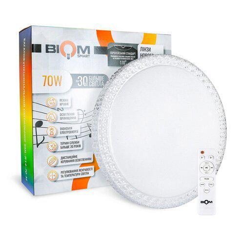 Світильник світлодіодний Biom SMART SML-R14-70-M музичний з дистанційним керуванням 3000-6000K+ RGB 70 Вт BT APP Світильник світлодіодний Biom SMART SML-R14-70-M музичний з дистанційним керуванням 3000-6000K+ RGB 70 Вт BT APP