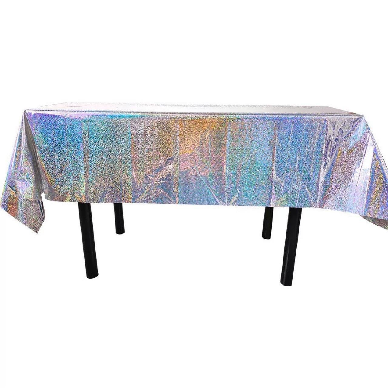 Скатертина клейонка із фольги з голограмою 270x100 см Сріблястий (18256) - фото 1 Скатертина клейонка із фольги з голограмою 270x100 см Сріблястий (18256) - фото 1