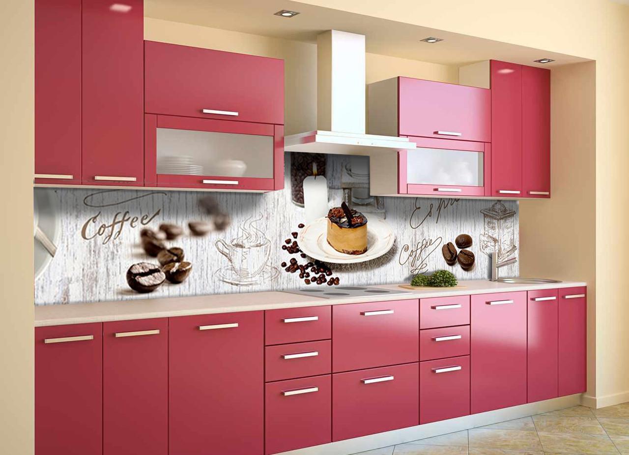 Кухонный фартук Тирамису кофе зерна из самоклеющейся виниловой пленки 60х300 см Бежевый