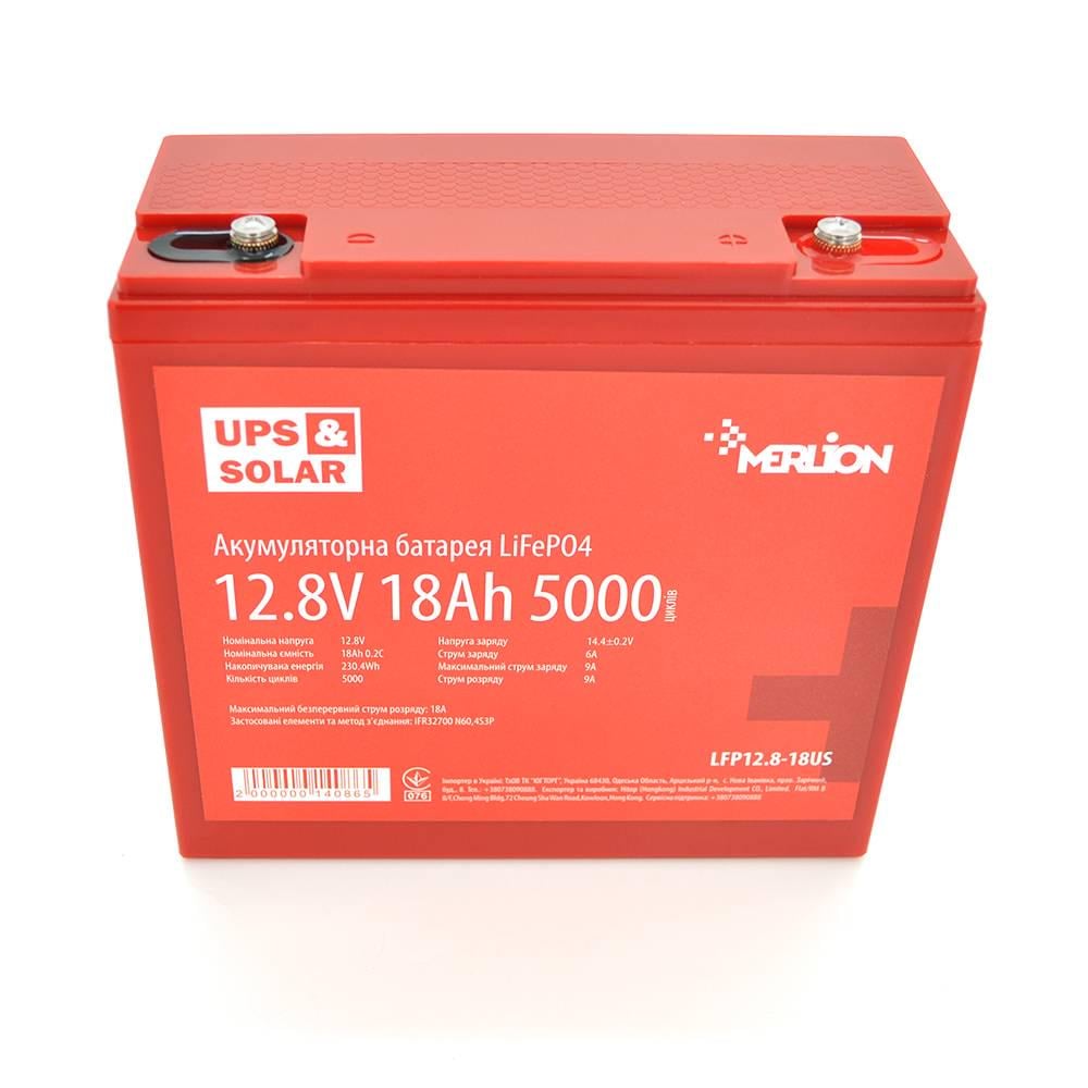 Акумулятор літій-залізо-фосфатний Merlion LiFePO4 12,8V 18AH 4S3P/BMS-20A for UPS до 5000 циклів 179x75x167 мм (39399)