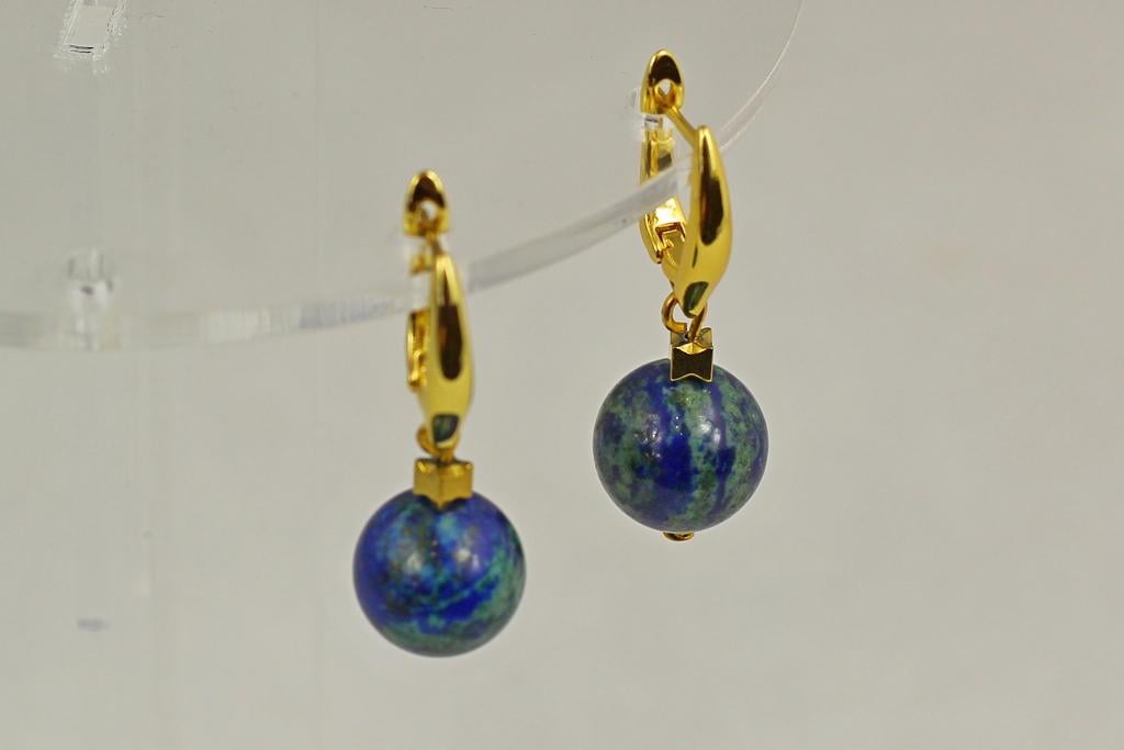 Серьги подвески шарик Азурит 3,2 см Золотистый (30297441)