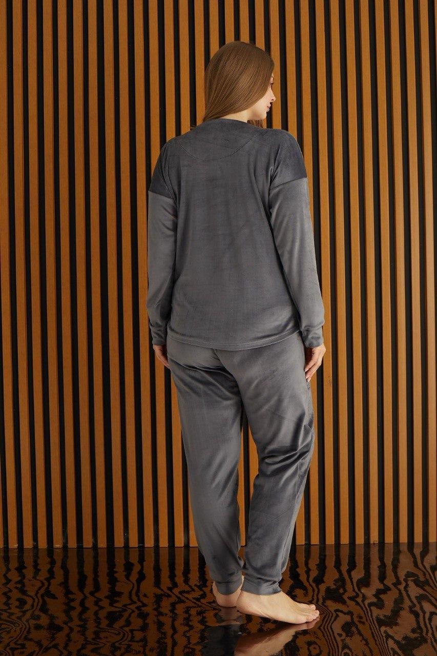 Пижама-костюм женская из велюра 5XL Графит (PJ4220-10) - фото 5 Пижама-костюм женская из велюра 5XL Графит (PJ4220-10) - фото 5