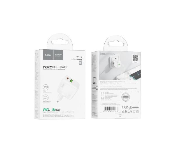 Устройство зарядное сетевое Hoco C111A Lucky Type-C PD30W USB QC3.0 White - фото 2 Устройство зарядное сетевое Hoco C111A Lucky Type-C PD30W USB QC3.0 White - фото 2