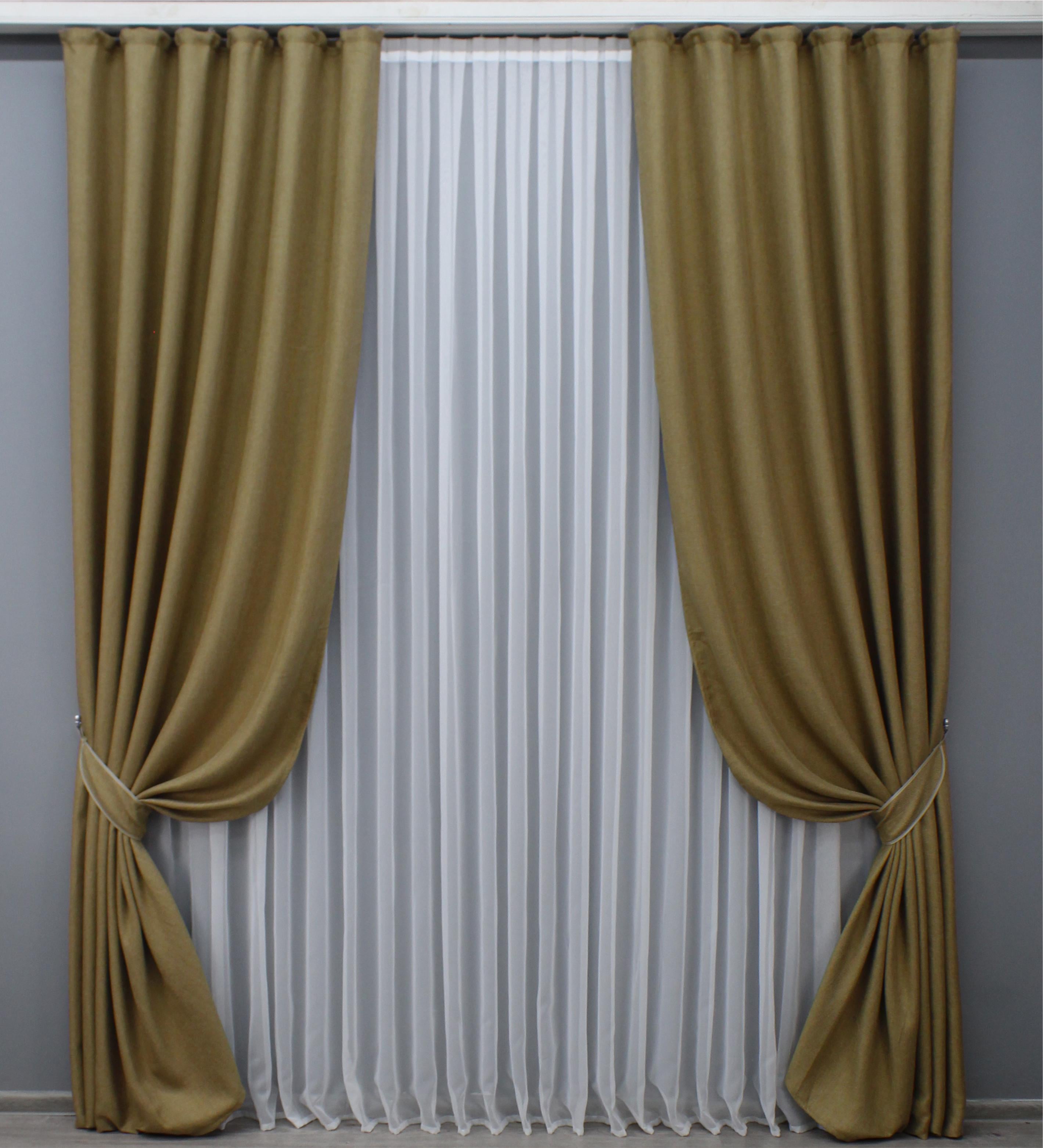 Комплект готовых штор VR-Textil Лен рогожка №1447ш 150х270 см 2 шт. Бежевый (33-0301)