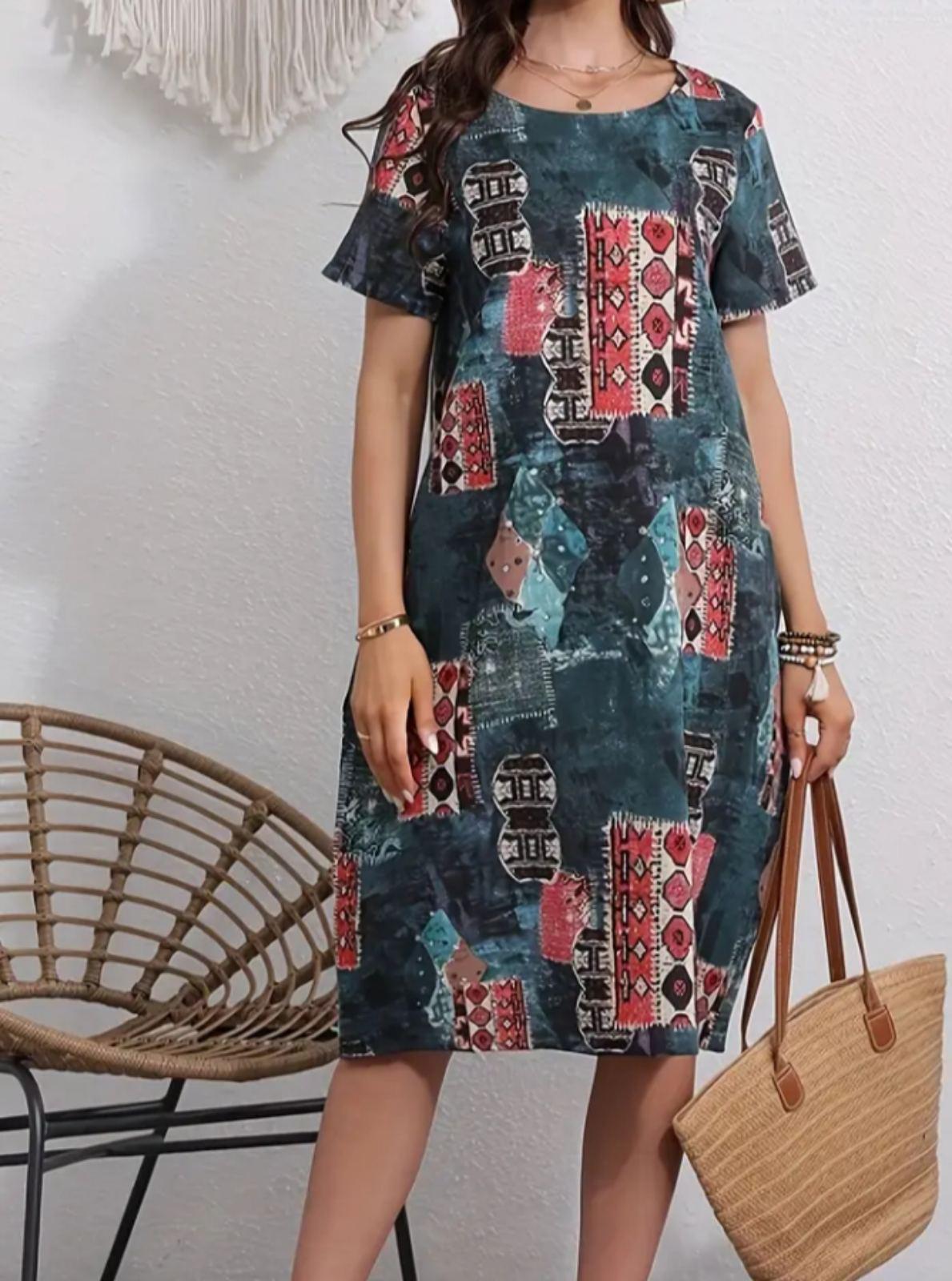 Сукня лляна з короткими рукавами ХХL Темно-зелений (00213)