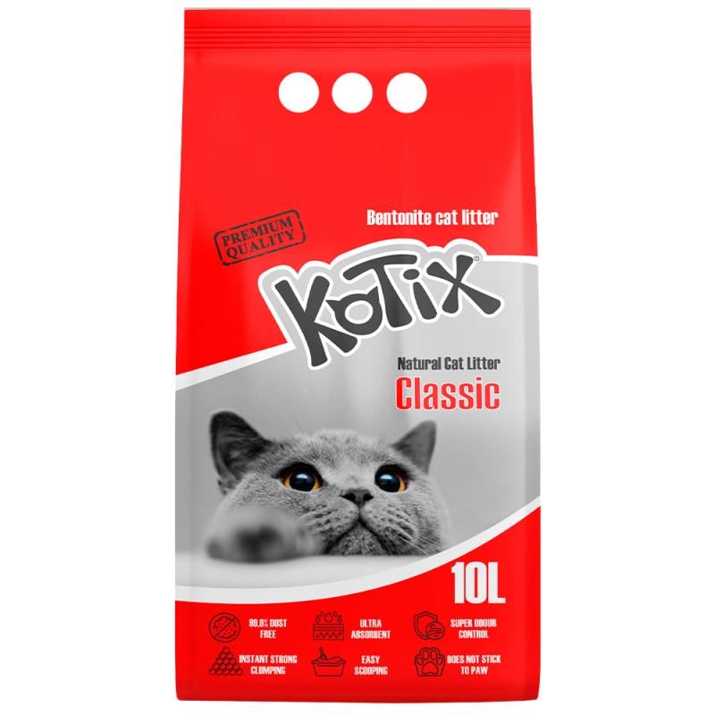 Наполнитель бентонитовый для туалета кошек Kotix Classic натуральный без запаха 10 л Белый (3126757243)