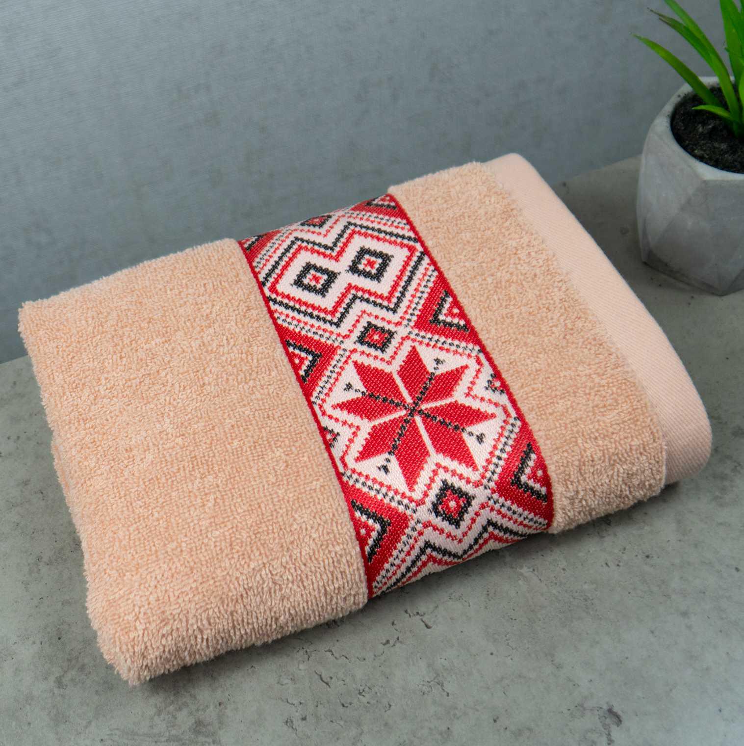 Полотенце махровое GM Textile Ukrainian style с вышивкой 450 г/м2 40х70 см Кремовый (450-70-Ukr-cream)