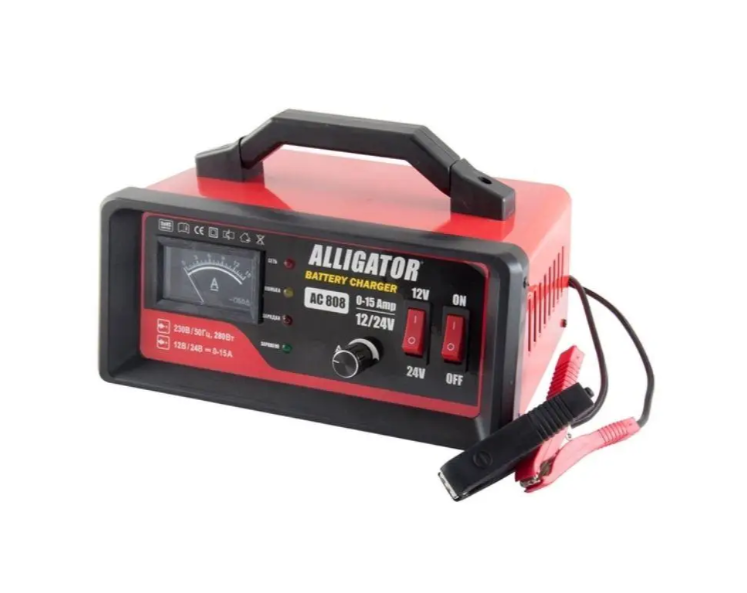 ​Зарядний пристрій для автомобільного акумулятора Alligator AC AC808 12/24В 15А 150 Ач Червоний (29256692)