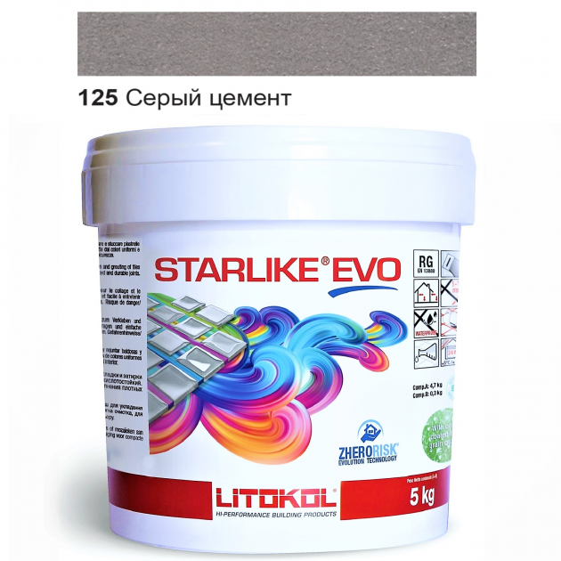 Затирка для плитки епоксидна Litokol Starlike EVO 5 кг 125 Сірий цемент (STEVOGCM0005) - фото 1