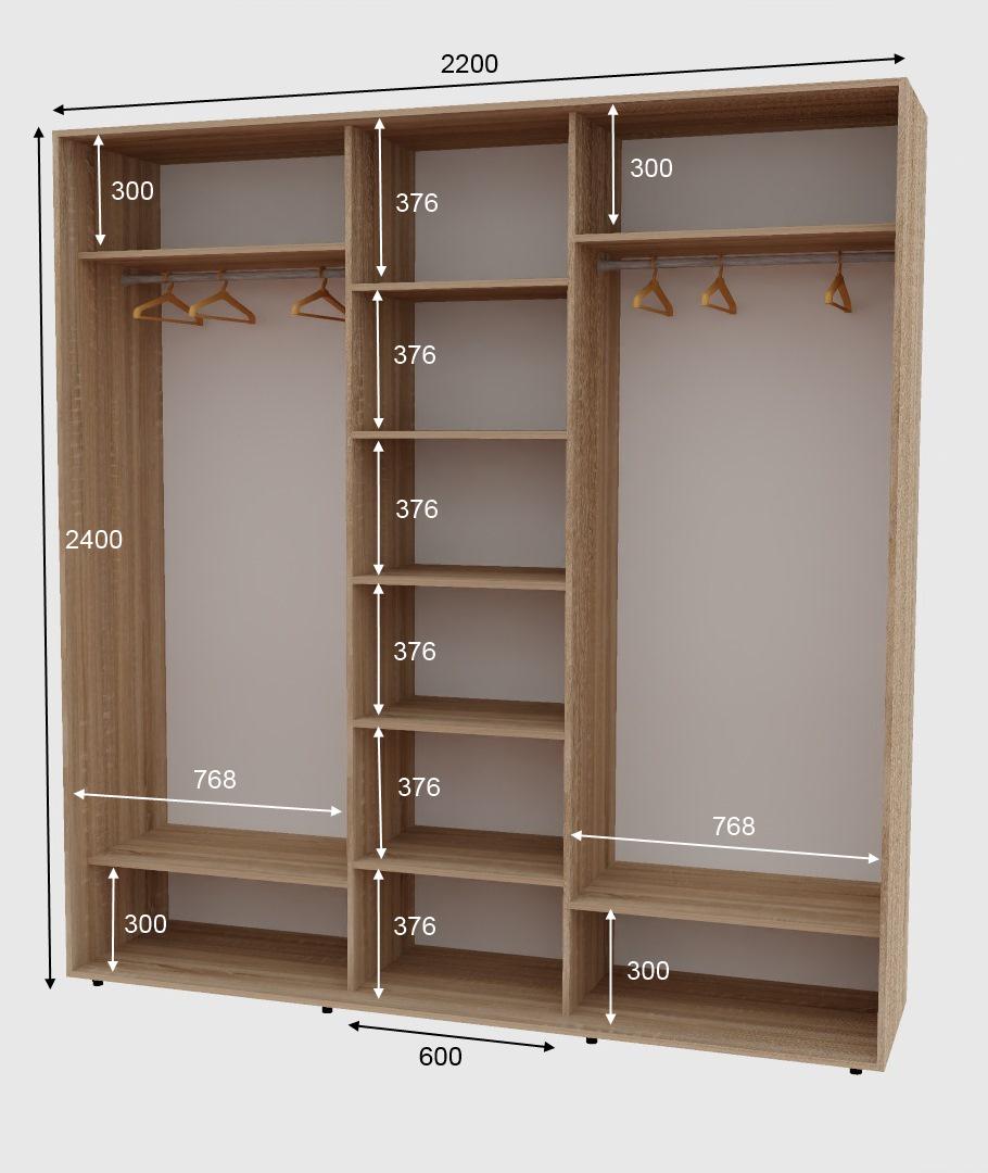 Шафа-купе тридверна Алекса ШК-04 ДСП наповнення 220х60х240 см Дуб Сонома - фото 2 Шафа-купе тридверна Алекса ШК-04 ДСП наповнення 220х60х240 см Дуб Сонома - фото 2