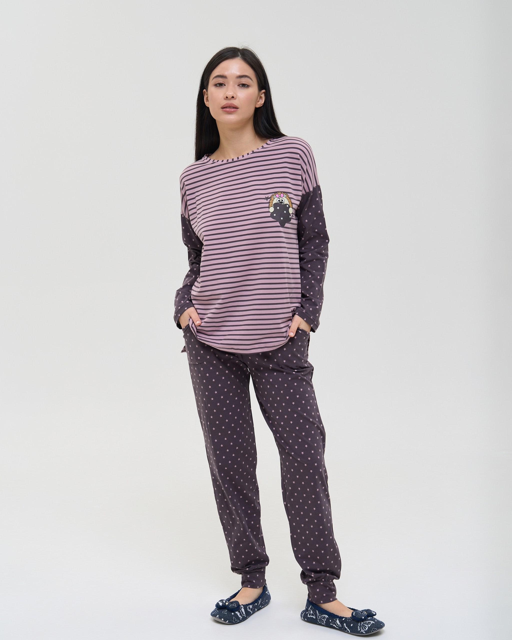 Пижама женская с брюками Ежик XL Пудровый (96698)