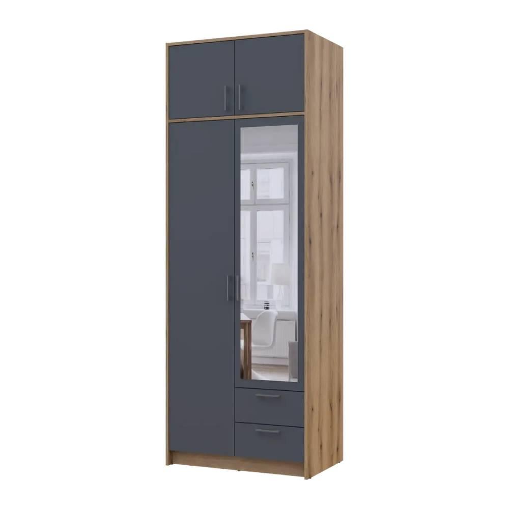 Шкаф Doros Ронди DRS-011675 с антресолью и зеркалом 2ДСП 82х52х236 см Дуб Артизан/Графит (80737810)