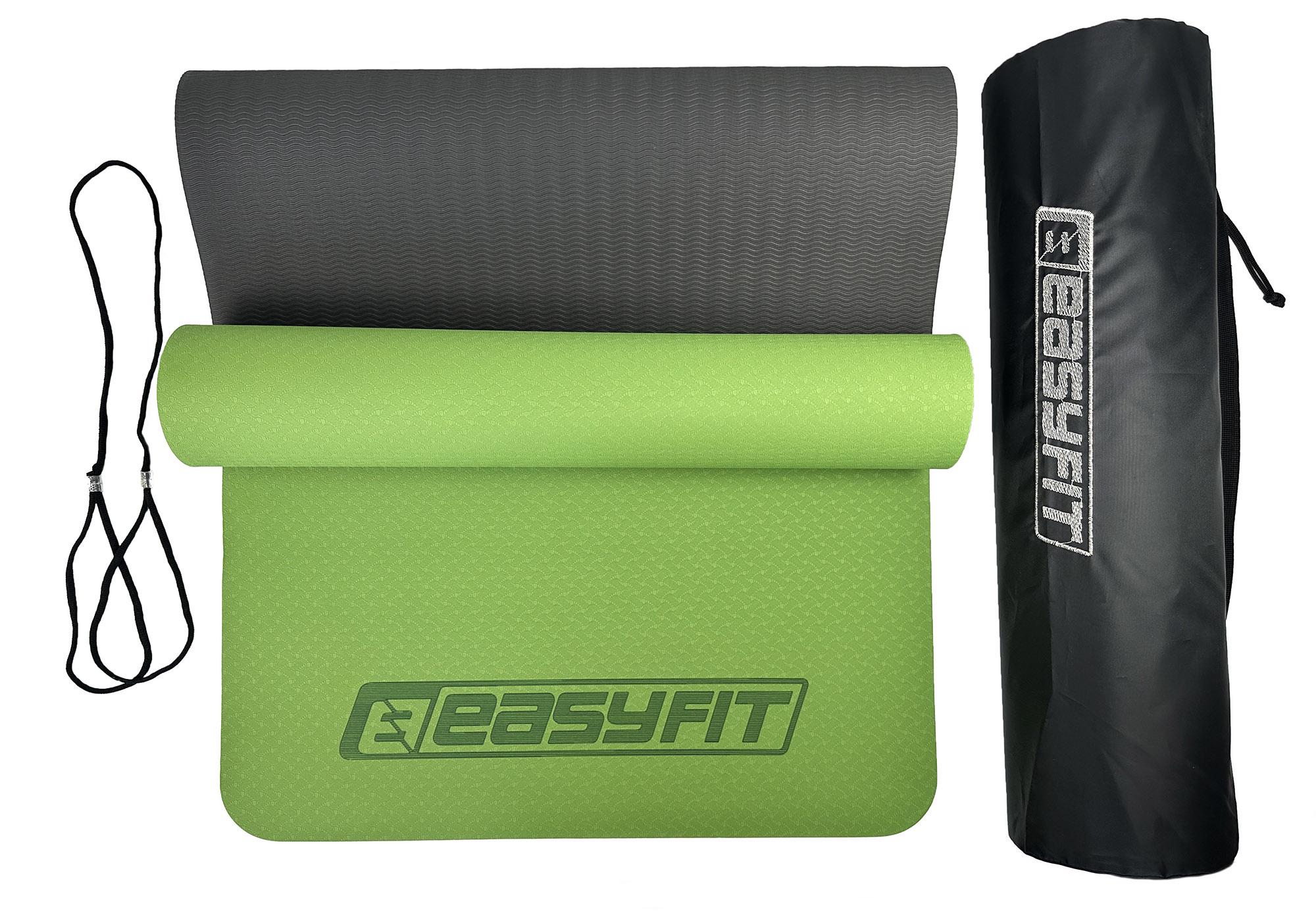 Коврик для йоги EasyFit TPE+TC с чехлом 183х61 см Зеленый/Черный (EF-TPE6GBC) - фото 2 Коврик для йоги EasyFit TPE+TC с чехлом 183х61 см Зеленый/Черный (EF-TPE6GBC) - фото 2