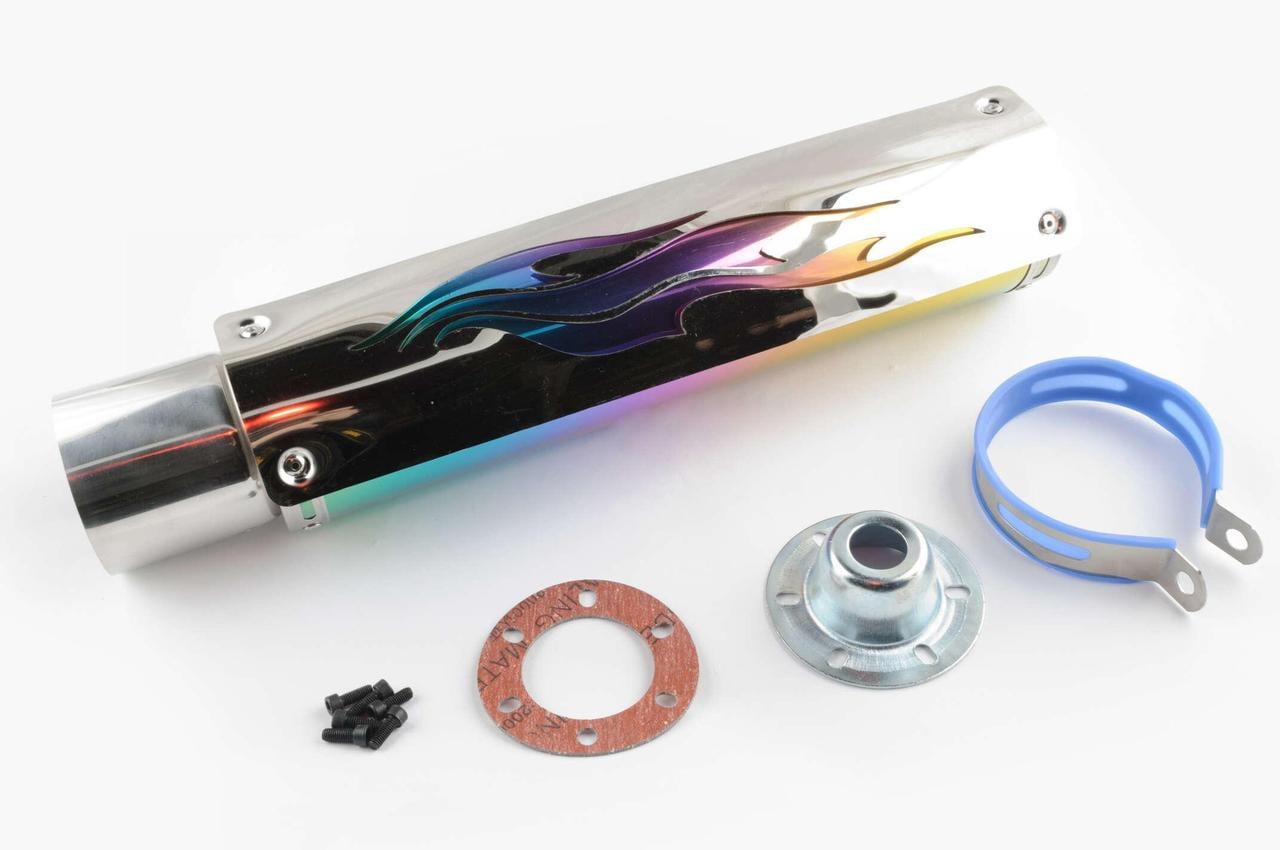 Глушитель тюнинг mod:3 Пламя с накладкой прямоток 420х100 мм/крепление Ø 78 мм (2177153885)