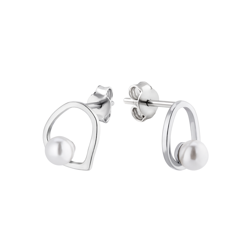 Серьги серебряные пусеты Капля внутри жемчужина