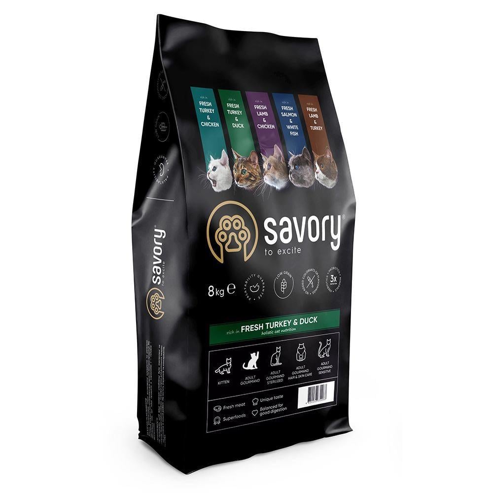 Корм сухой Savory Adult Cat Gourmand Fresh Turkey and Duck для кошек-гурманов со свежей индейкой и уткой 8 кг (34806881)