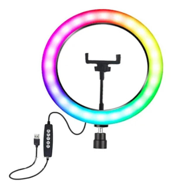 Лампа кольцевая для селфи MJJ-30 USB LED RGB + держатель Разноцветный - фото 6