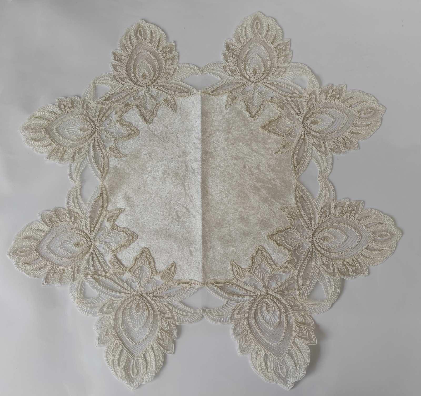 Серветка велюрова Acme з мереживом 45x45 Cinar Krem (CN10815)