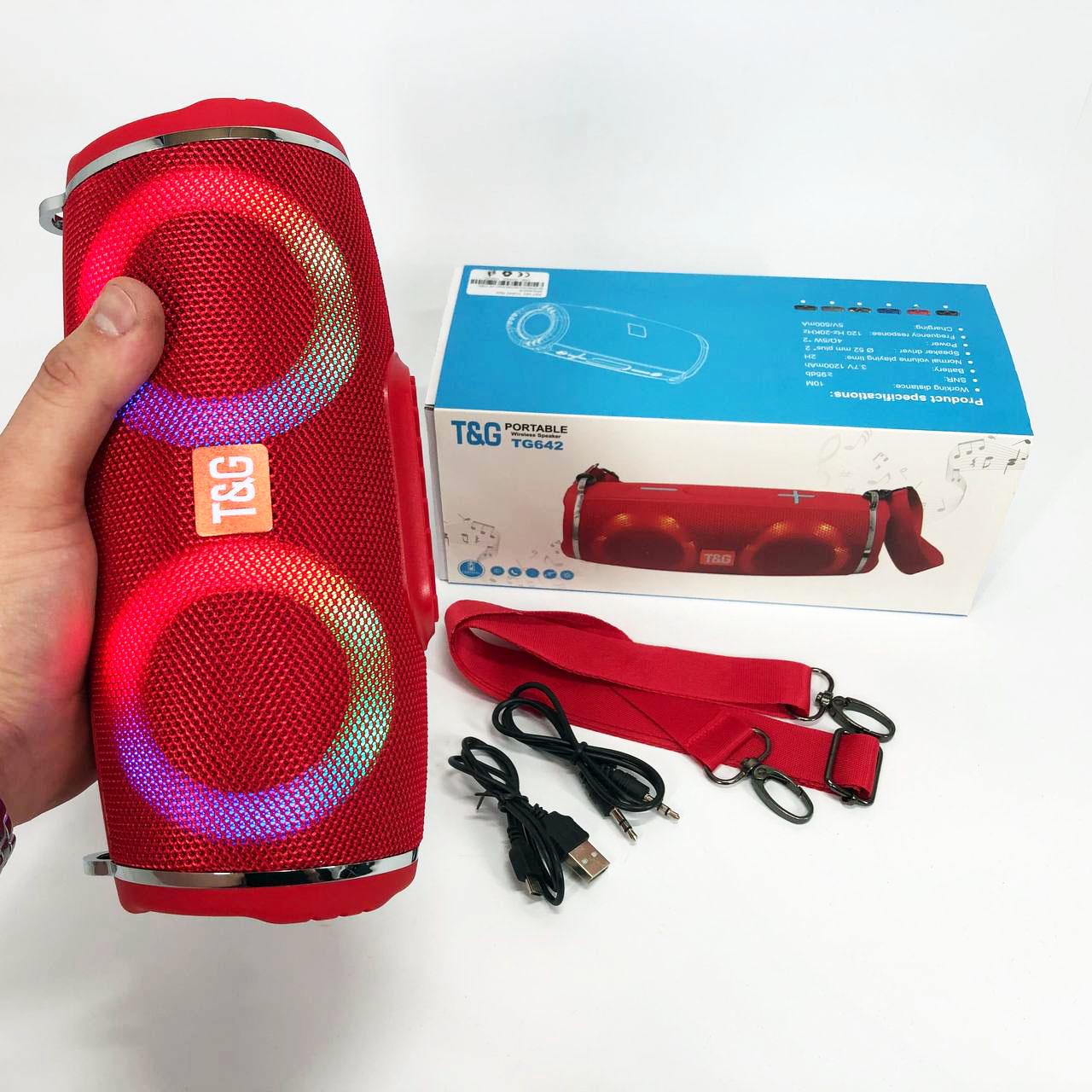 Колонка портативная с RGB подсветкой и ремешком TG642 Красный - фото 5