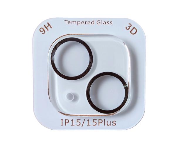 Защитное стекло Tempered Glass Metal Classic на заднюю камеру для Apple iPhone 15/15 Plus Черный (32613)
