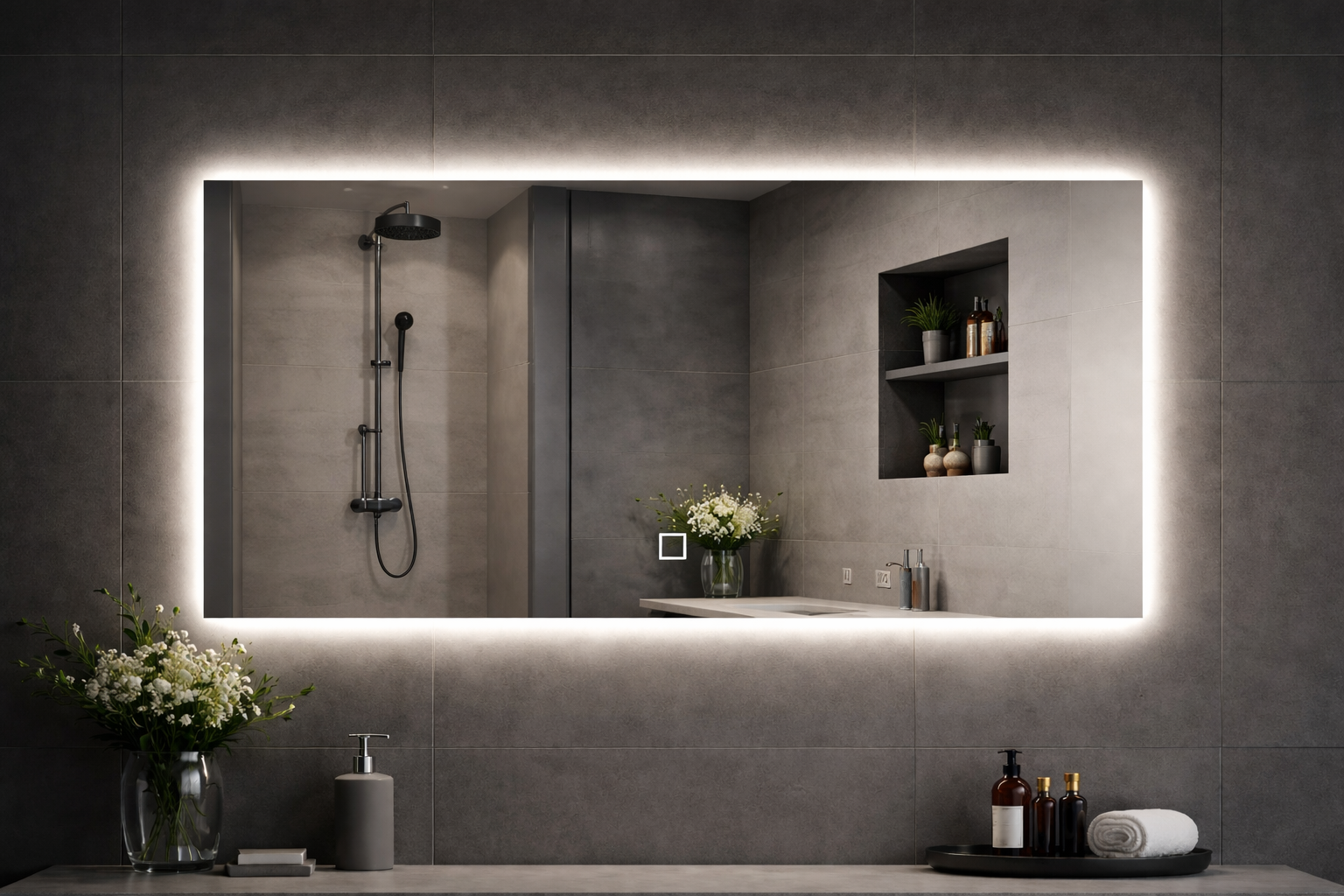 Зеркало прямоугольное FLO4E LED с сенсорной кнопкой на алюминиевом каркасе 600х400 мм (213260-40)