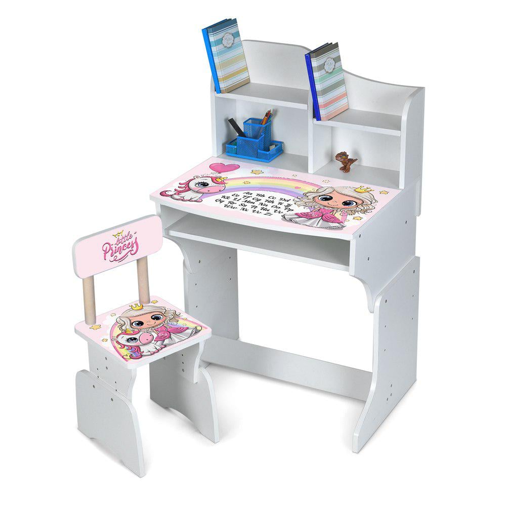 Дитяча парта DSM M 904-4 для навчання вдома і в школі з полицею для зберігання Білий