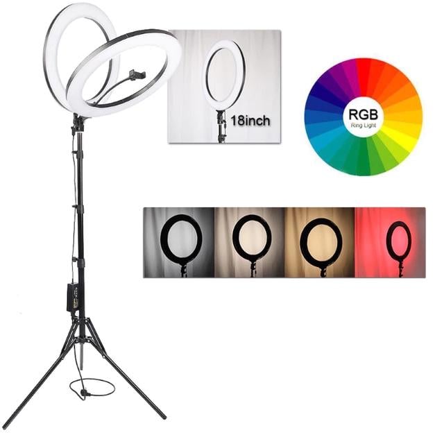 Лампа кільцева Soft Ring Light RGB LED для селфі з тримачем на 3 телефони зі штативом 45 см (MJ-45T) - фото 20