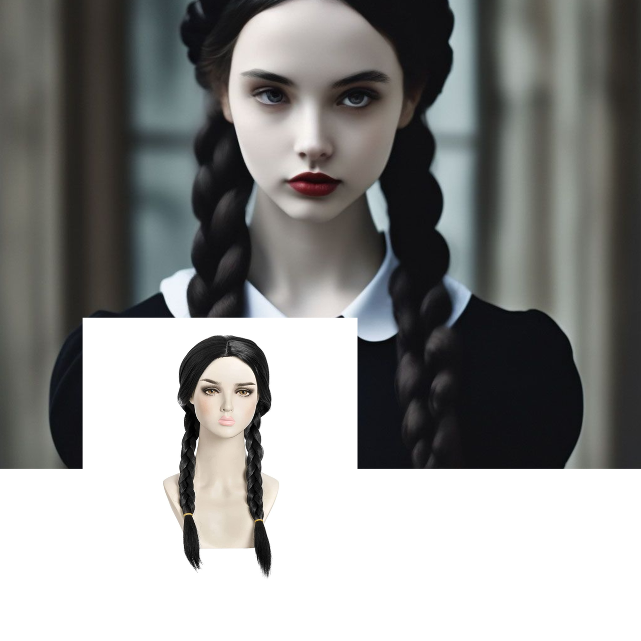 Парик с двумя косами без челки Черный (29658332) - фото 3 Парик с двумя косами без челки Черный (29658332) - фото 3