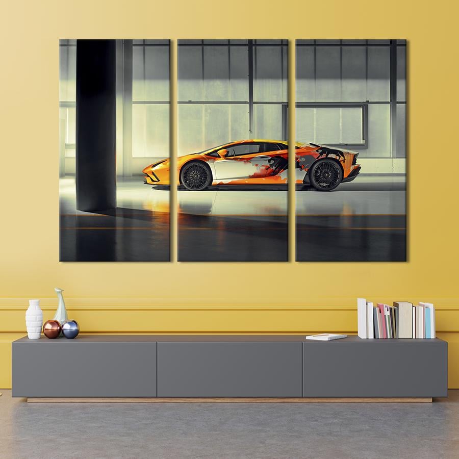 Картина на холсте триптих Стильный автомобиль Lamborghini Aventador S 78x48 см (1248-31)