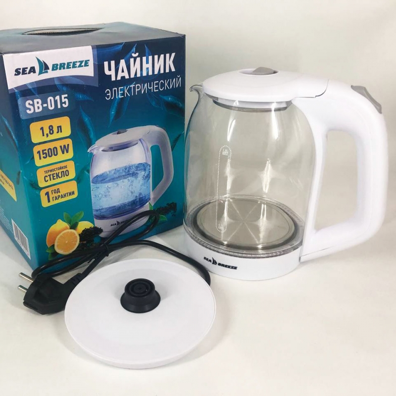 Електрочайник SeaBreeze SB-015 скляний 1,8 л 1500 Вт White (tf5876) - фото 8