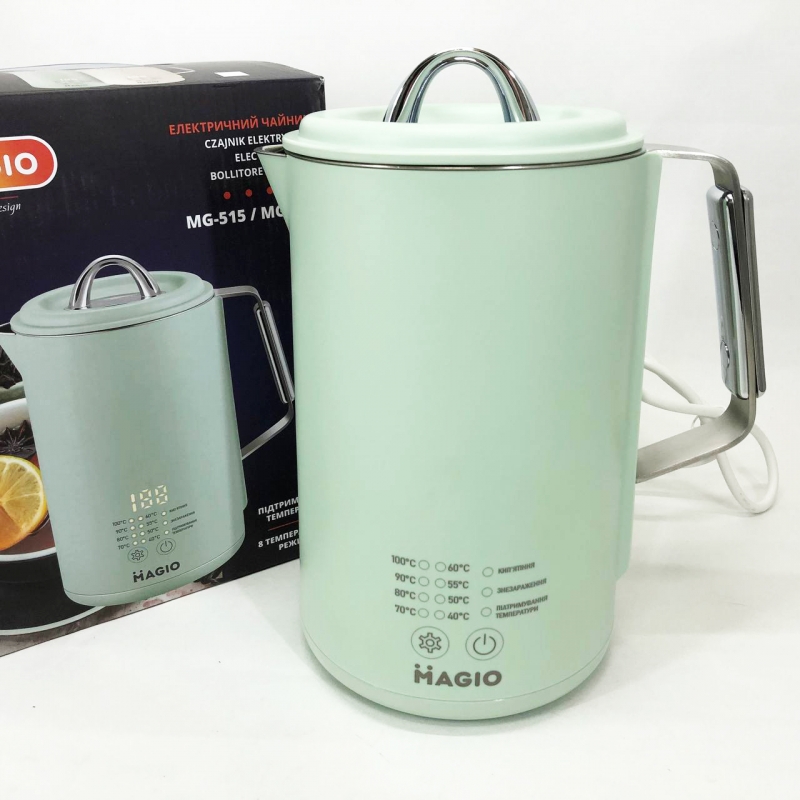 Електрочайник Magio MG-515 з регулювання температури 1,5 л 1500W Green (26202740) - фото 7