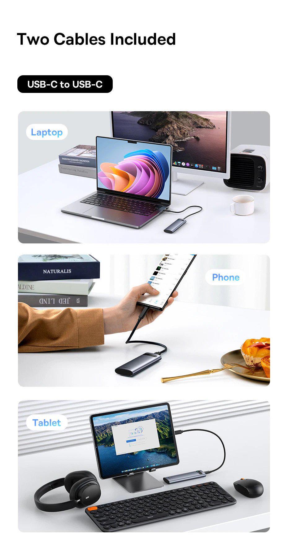 Корпус BASEUS для M.2 NVME та SATA SSD дисків FlyJoy 10 Гбіт/с USB 3.2 Gen2 2280/2260/2242/2230 для PCI-e та NGFF Сірий (B00760600811-00) - фото 7 Корпус BASEUS для M.2 NVME та SATA SSD дисків FlyJoy 10 Гбіт/с USB 3.2 Gen2 2280/2260/2242/2230 для PCI-e та NGFF Сірий (B00760600811-00) - фото 7