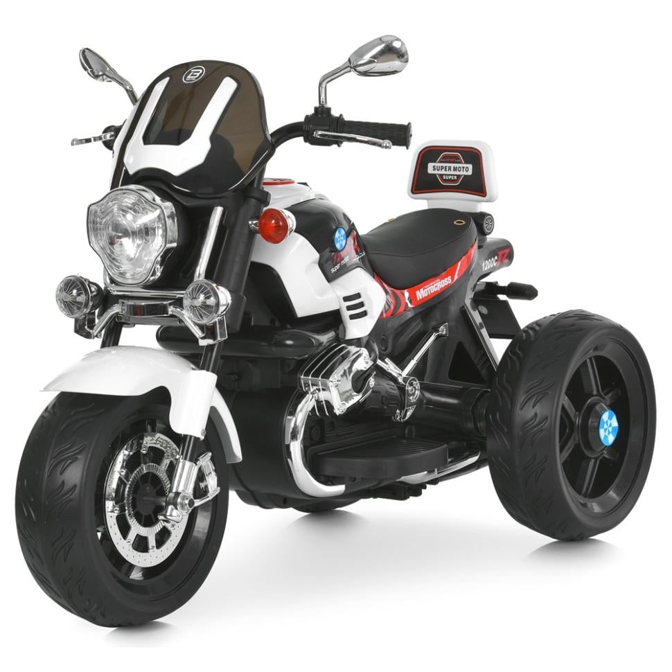 Детский электрический мотоцикл Bambi Racer 12V одноместный до 30 кг Белый (DE-169-E-995)
