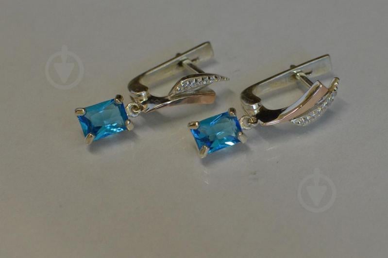 Серьги серебряные Sil с золотыми накладками и фианитами 100-1 Аквамарин (Sil-988)