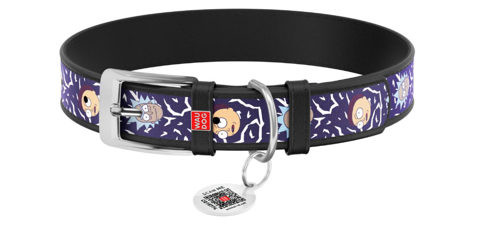 Ошейник для собак Waudog Design Год и Морти 2 с QR паспортом кожаный XXS 19-25 см х 12 мм Черный (3601-0281-01)