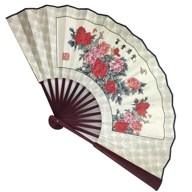 Веер двусторонний Пионы 26х47 см светлый (C2621a)