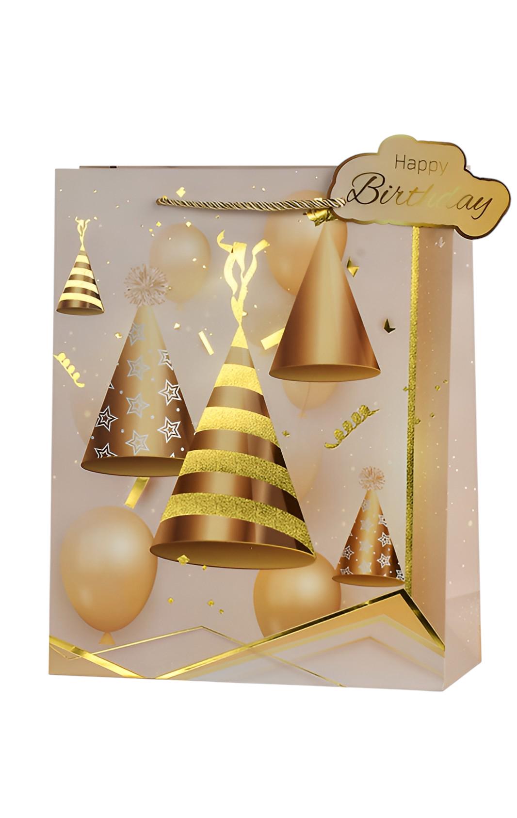 Подарочный пакет Stenson Birthday party №2 26х32х10 см Золотой (R33229-M)