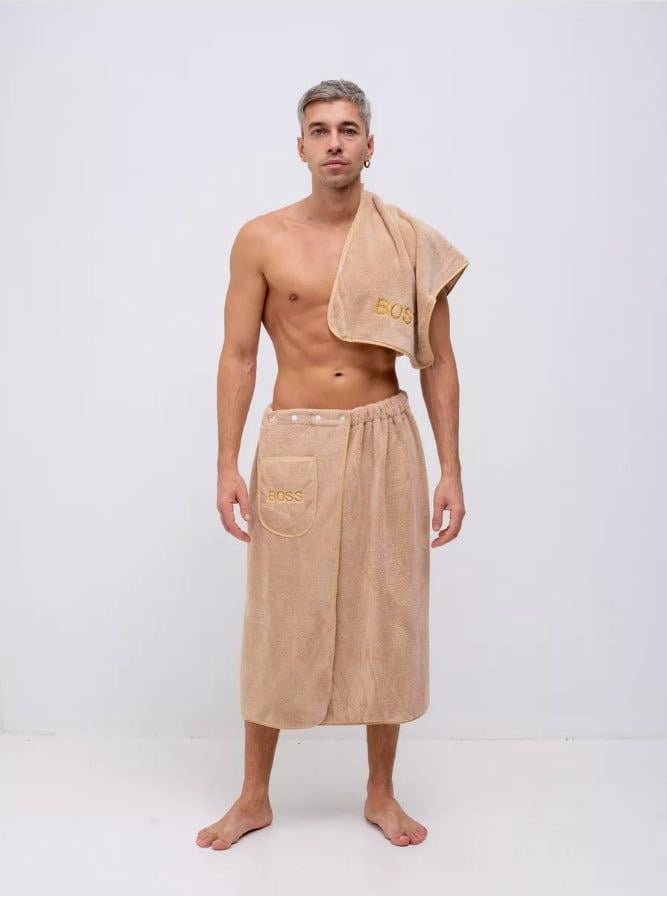 Банний комплект чоловічий з кишенею для лазні та сауни 85х150 Беж (П4К-novo-m-sauna-003) Банний комплект чоловічий з кишенею для лазні та сауни 85х150 Беж (П4К-novo-m-sauna-003)