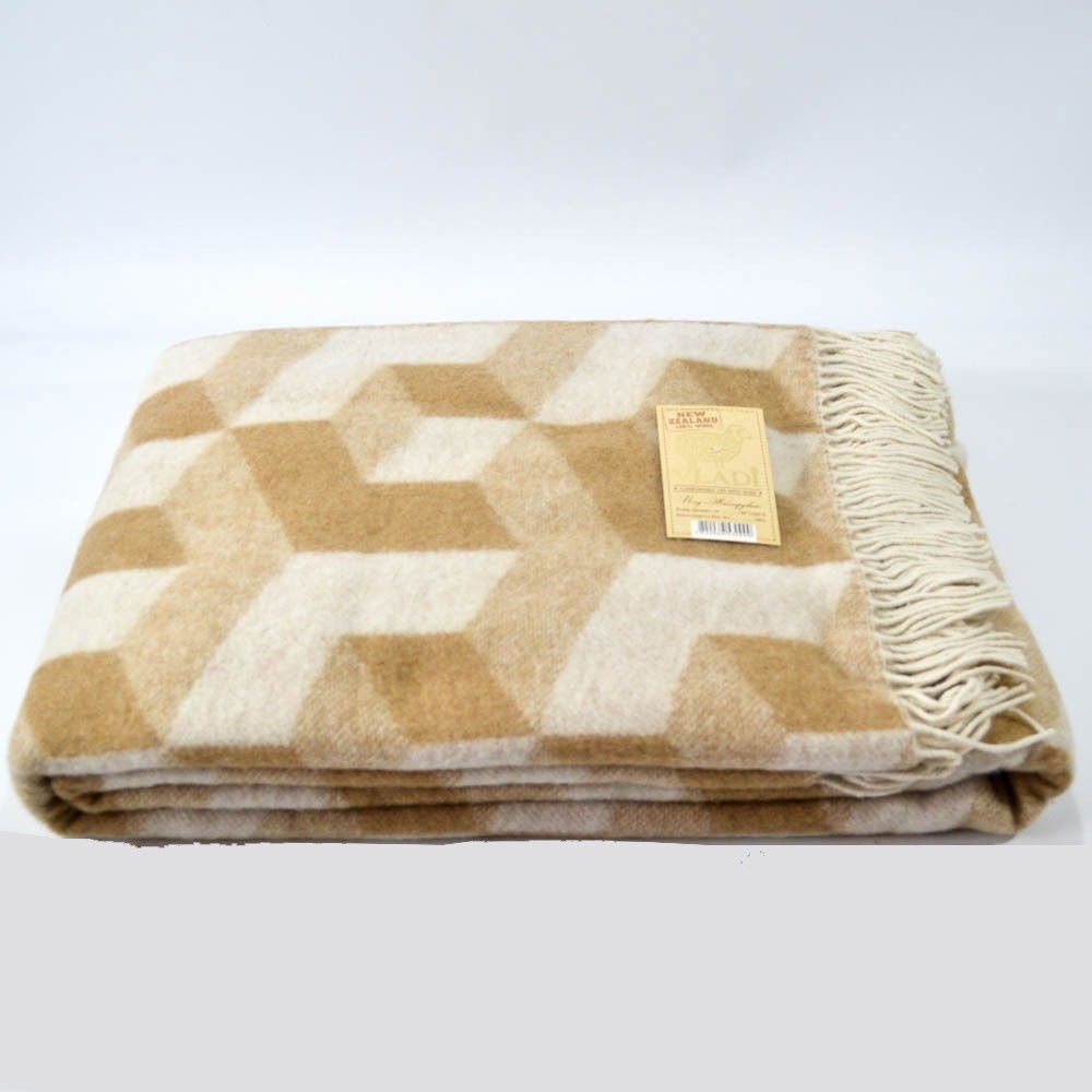 Плед жаккардовый шерстяной Vladi Куб 140х200 см Бело-бежевый